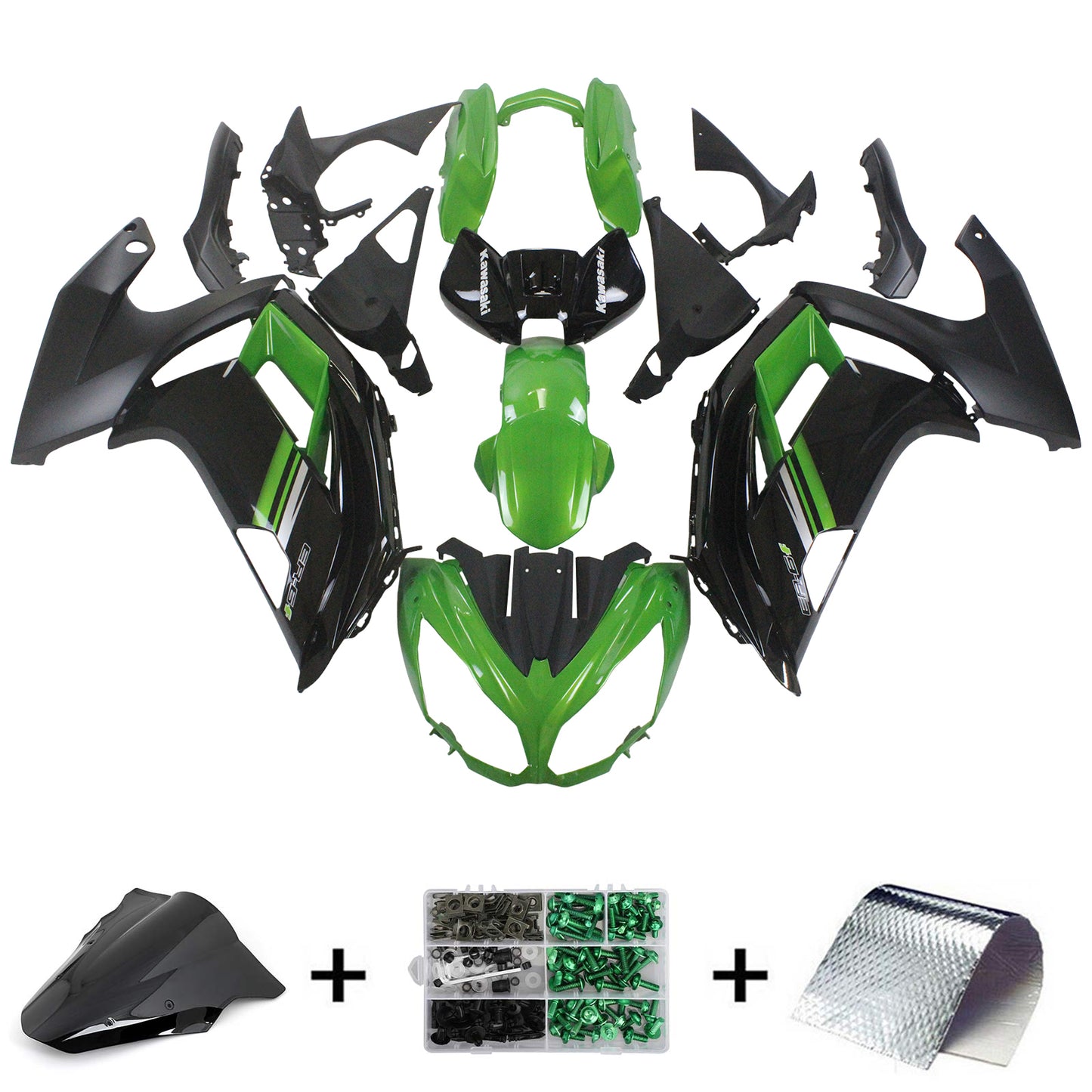 Amotopart 2012-2016 Kawasaki Ninja 650 Black Hell Green Fairing Kit