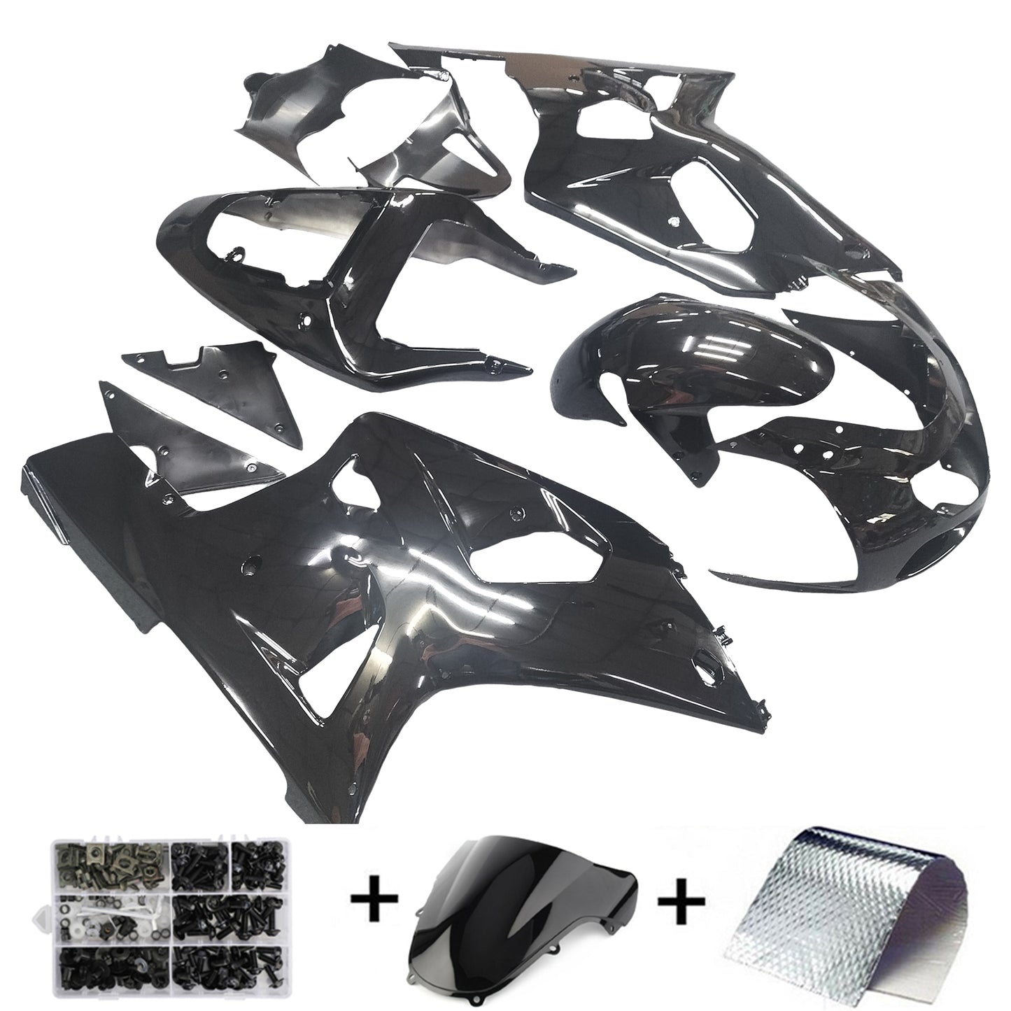 AMOTOPART-Verziehung Injektion Plastik Kit glänzend schwarz Passform für Suzuki GSXR600/750 2001-2003 Generic