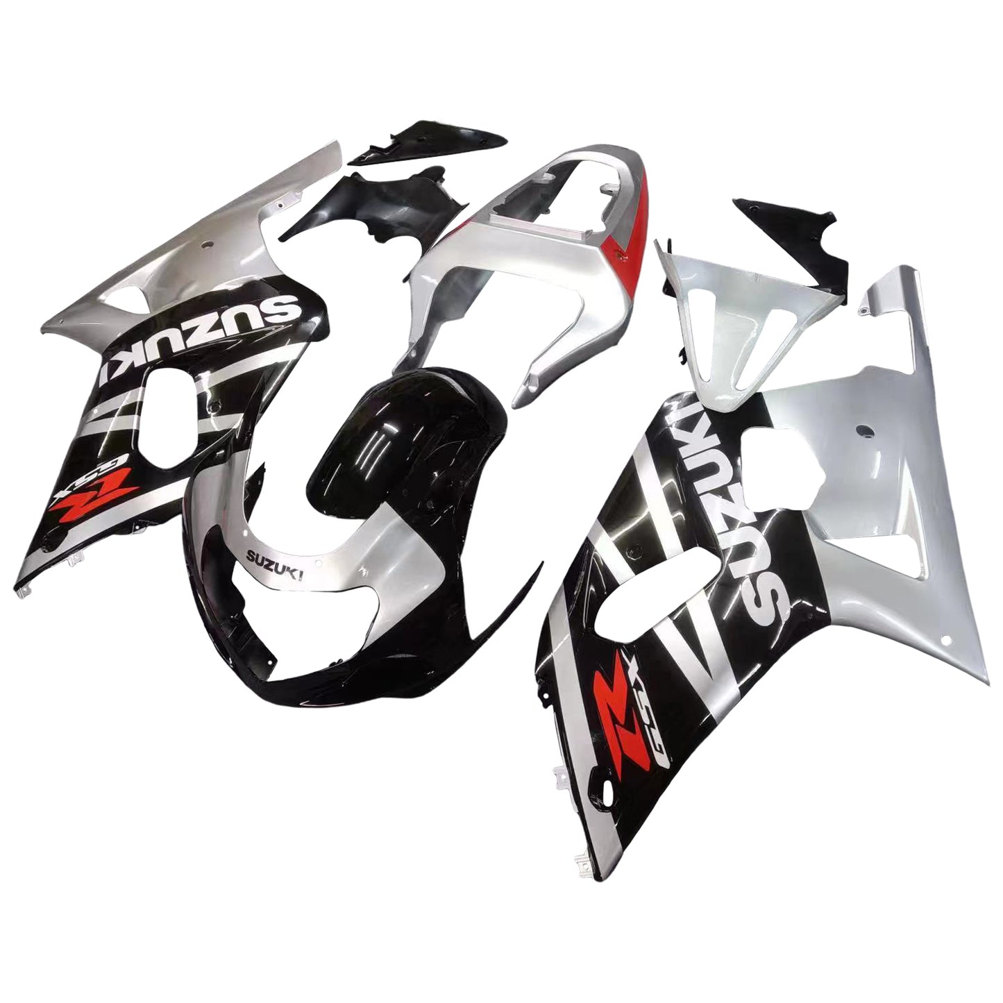 Amotopart Verkleidung Suzuki 600 2001-2003 Verkleidung Black & Silver GSXR Racing Kiting Kit