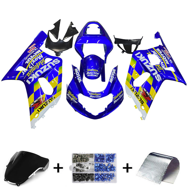 Amotopart Verkleidung Suzuki GSXR 600 2001-2003 Verziehung Movistar Racing Blue Verkleidung Kit