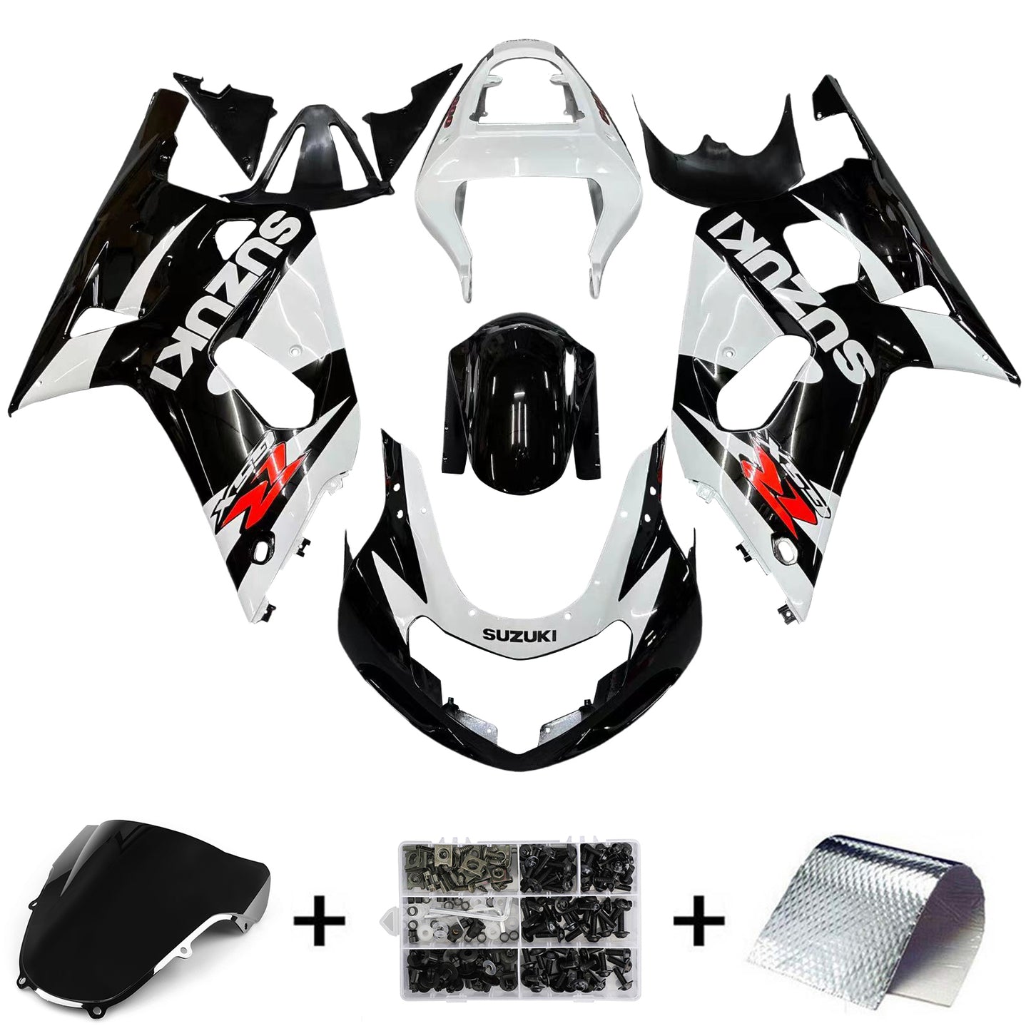 Amotopart Verkleidung Suzuki 600 2001-2003 Verkleidung Schwarz & Wei? GSXR Racing Kiting Kit