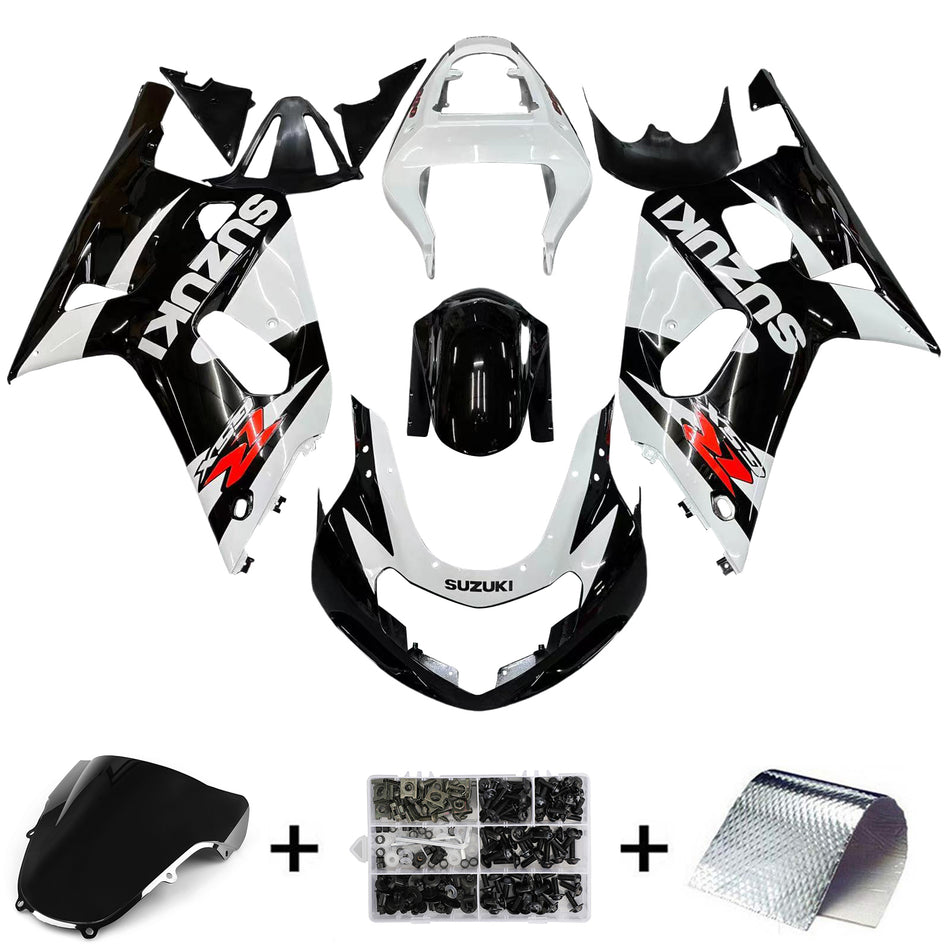 Amotopart Carénage Suzuki 600 2001-2003 Carénage Noir &amp; Blanc Kit de course GSXR Kit