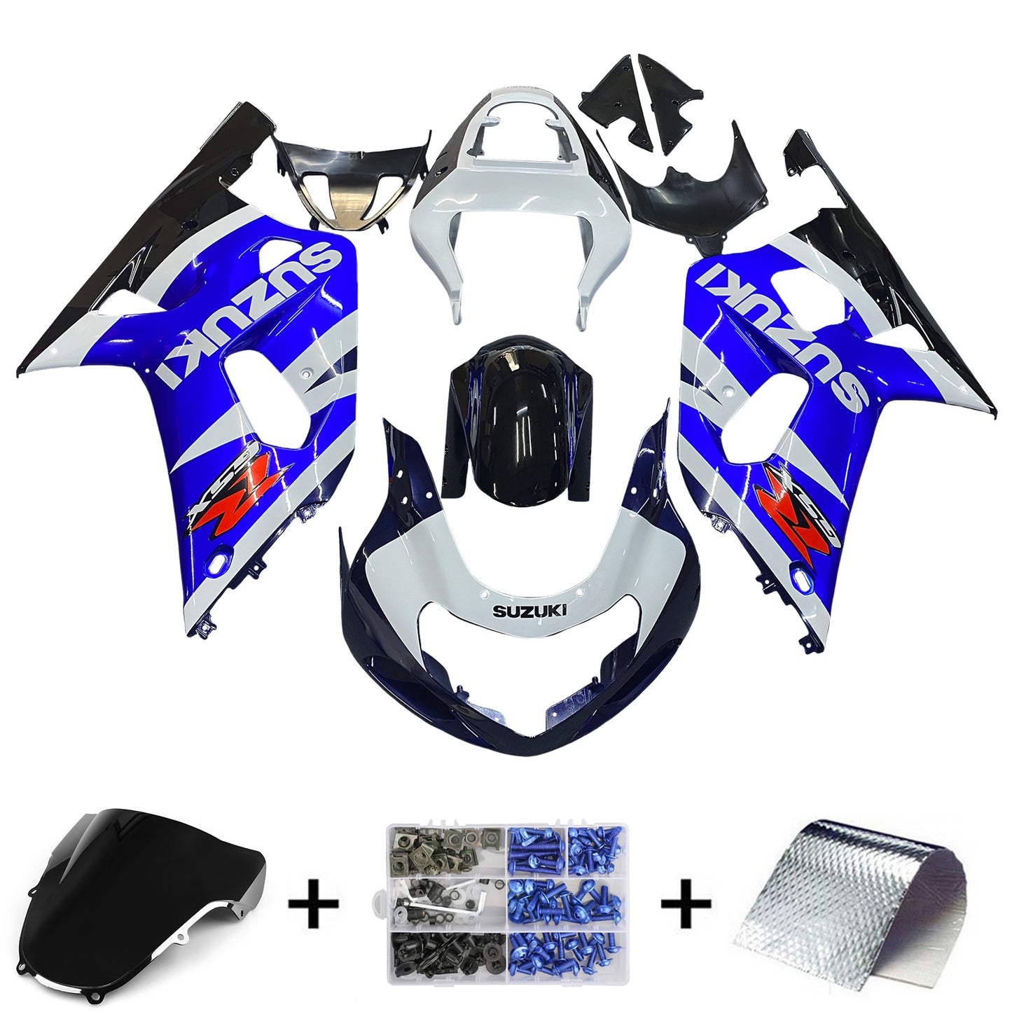 Amotopart-Verkleidungen Suzuki GSXR600 2001-2003 Verkleidungsverkleidung Blue White Schwarzverkleidung Kit