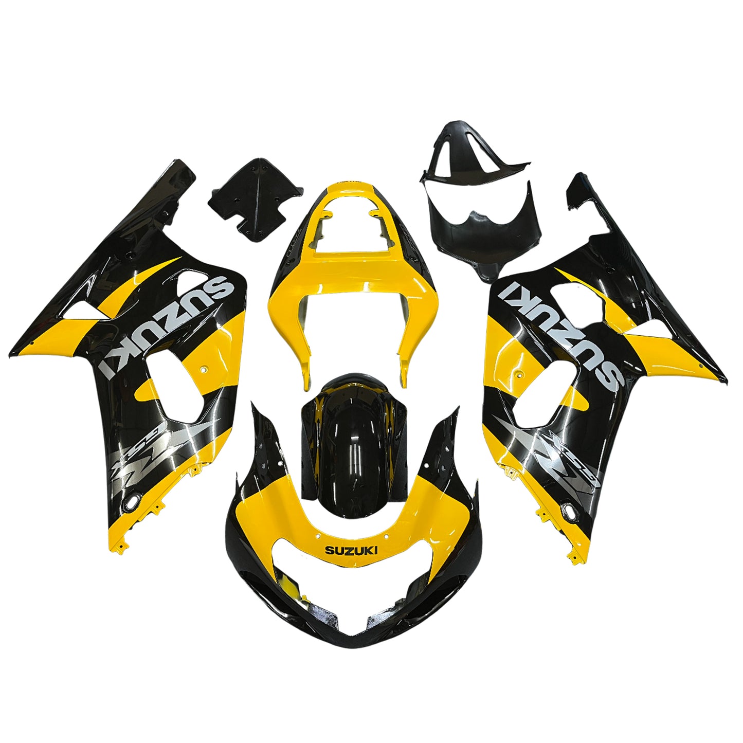 Amotopart Verkleidung Suzuki 600 2001-2003 Verkleidung GSXR Racing Black & Yellow Fearing Kit