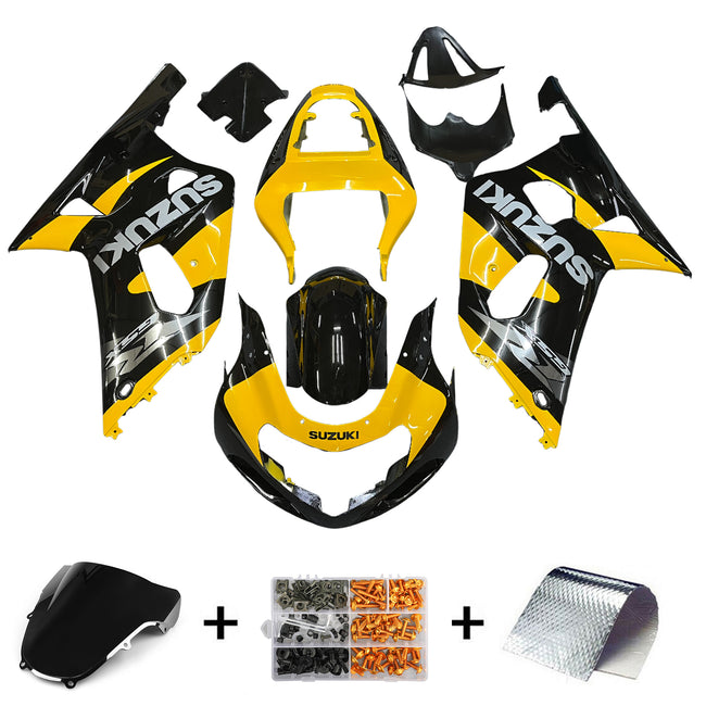 Amotopart Verkleidung Suzuki 600 2001-2003 Verkleidung GSXR Racing Black & Yellow Fearing Kit