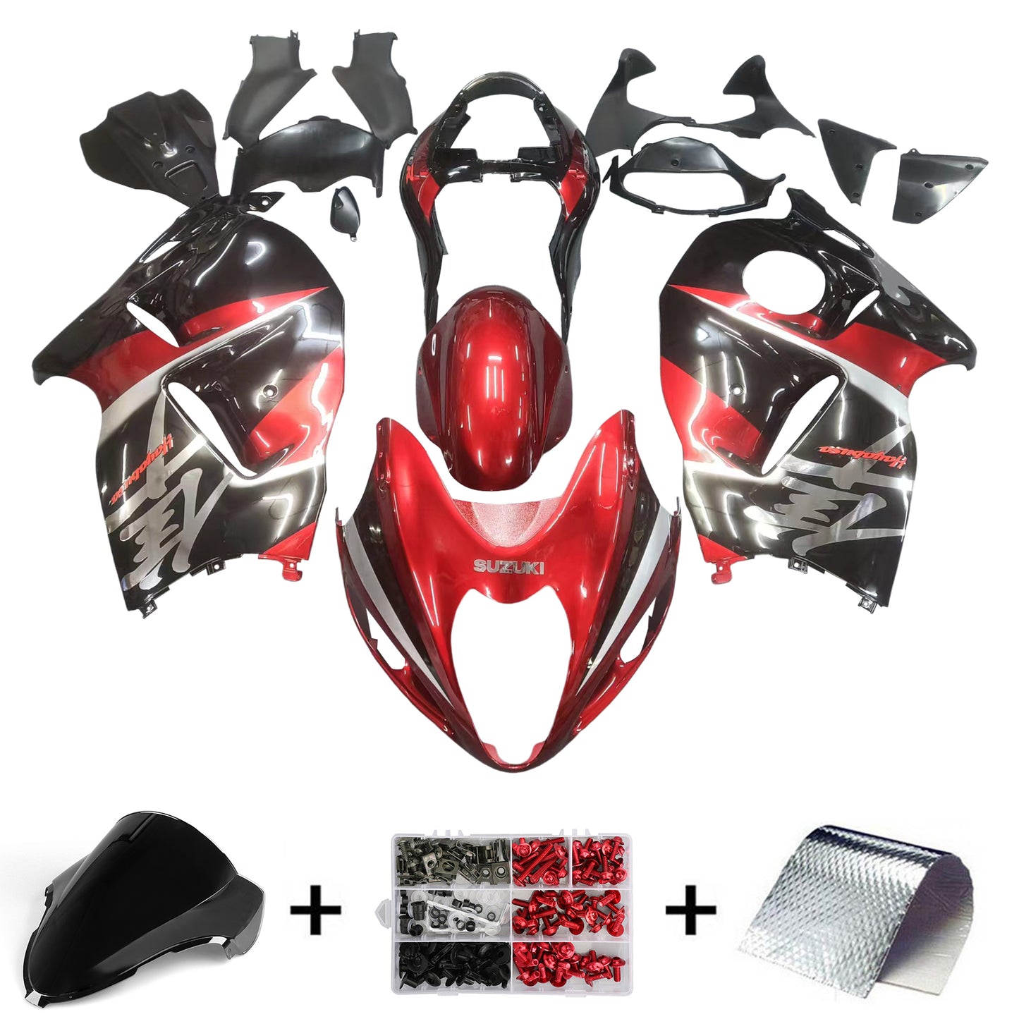 Amotopart Suzuki Hayabusa GSXR1300 1999-2007 Kit Warp G-Noir et Rouge