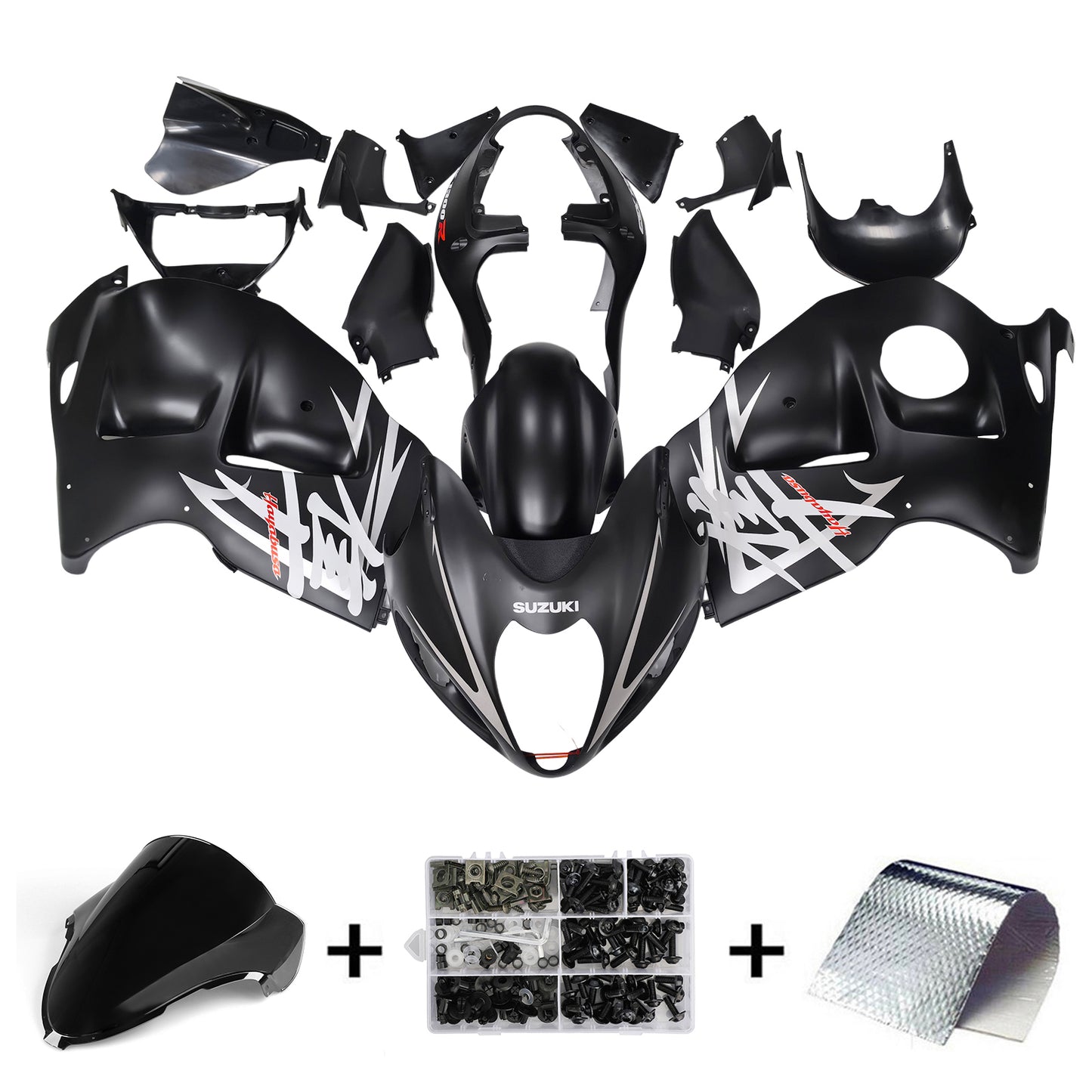 Amotopart Suzuki Hayabusa GSXR1300 1999-2007 Verkleidung Black Kit