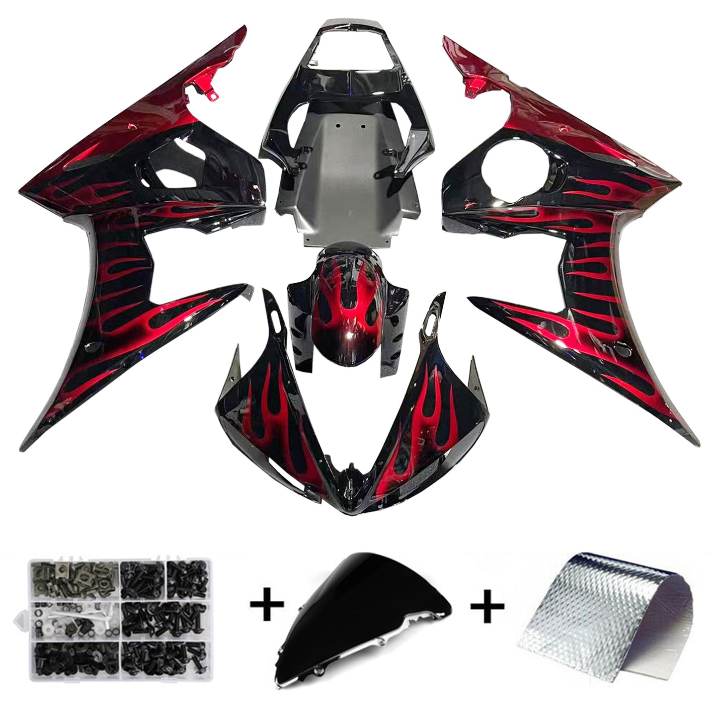 Amotopart 2005 Yamaha YZF R6 Verkleidung Red Flame Kit