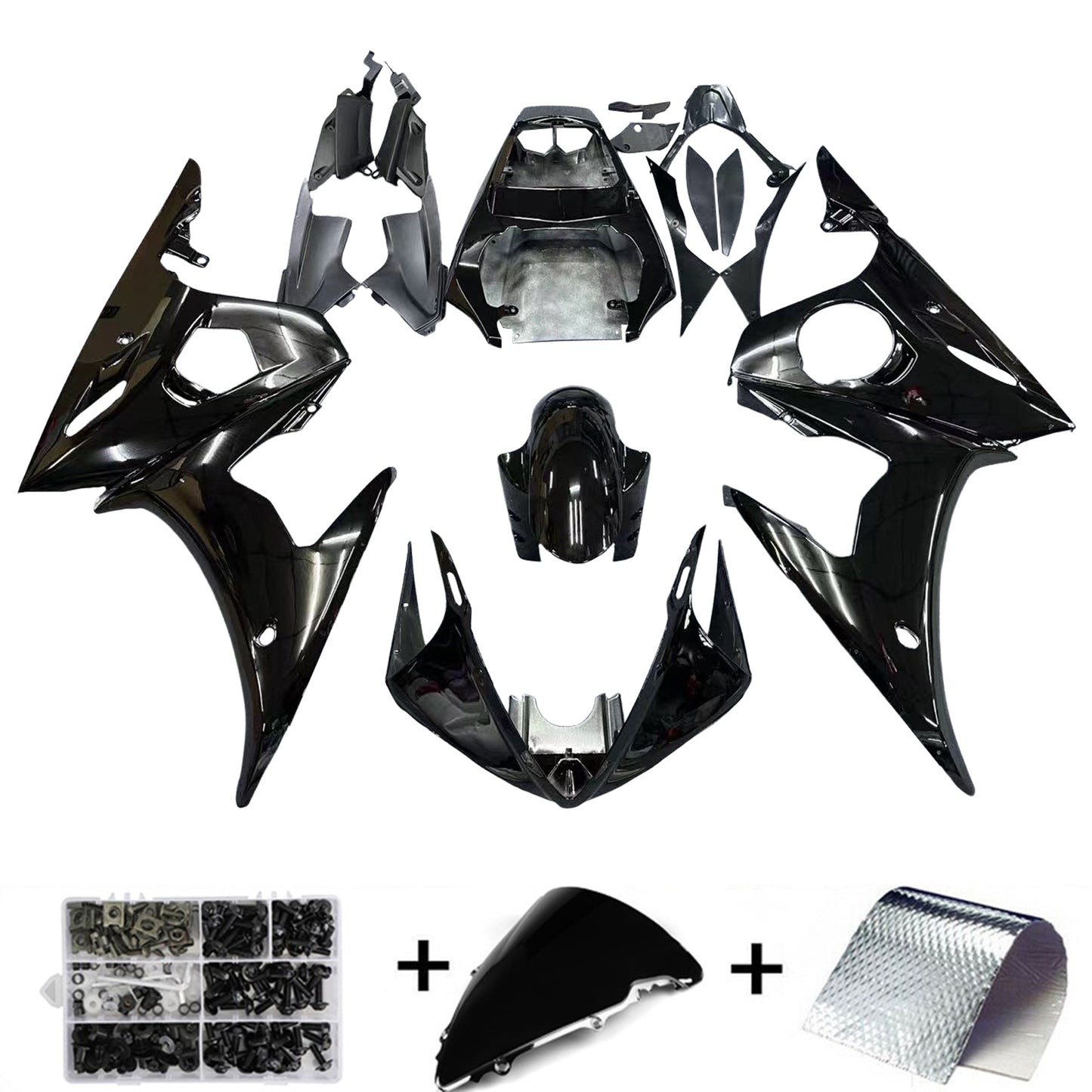 Amotopart 2005 Yamaha YZF R6 Verkleidung Gloss Black Kit