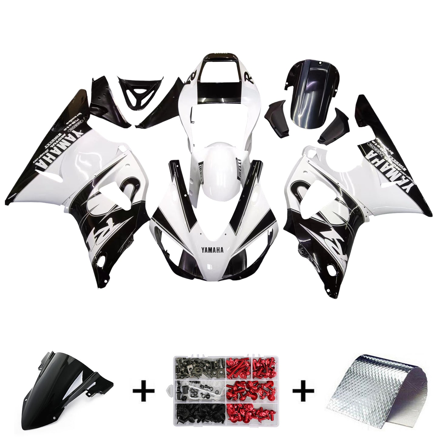 Amotopart Yamaha 1998-1999 YZF 1000 R1 White Mix Schwarzverkleidungskit