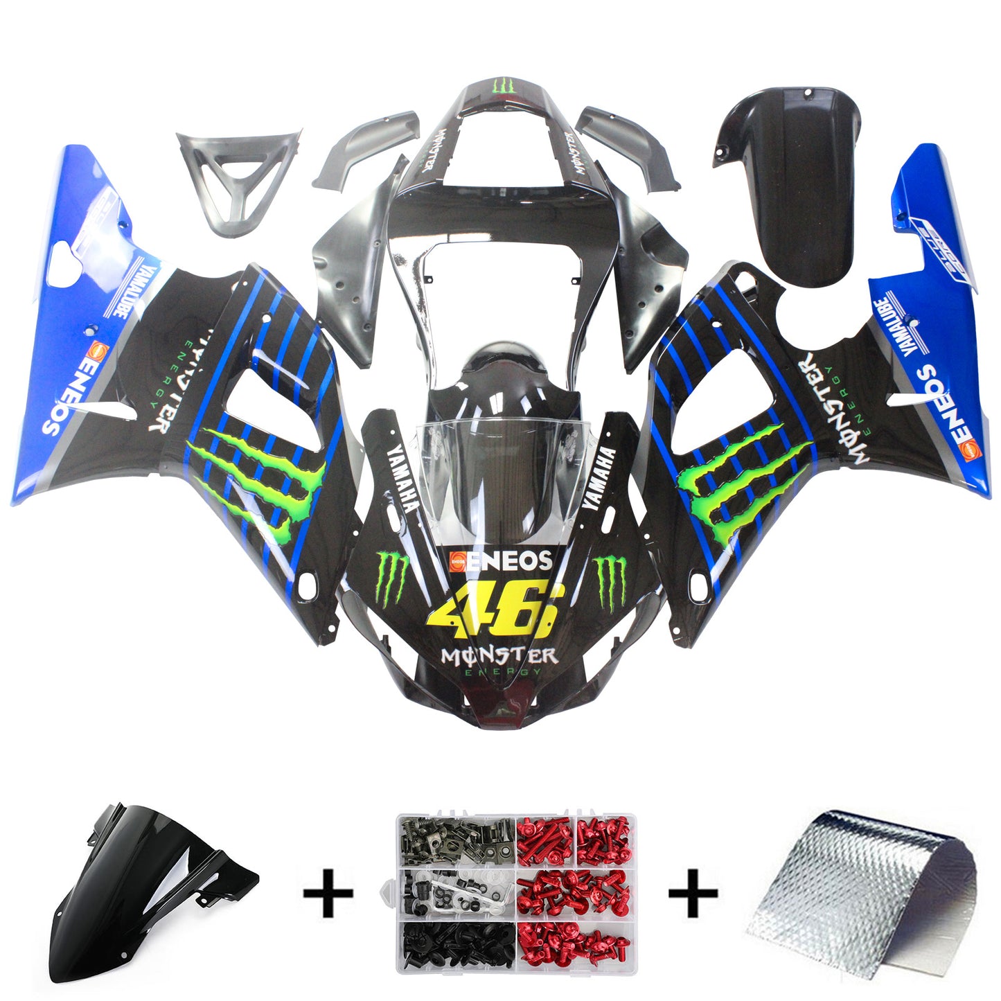 Amotopart Yamaha 2000-2001 YZF 1000 R1 Blue Black Claw Fairing Kit