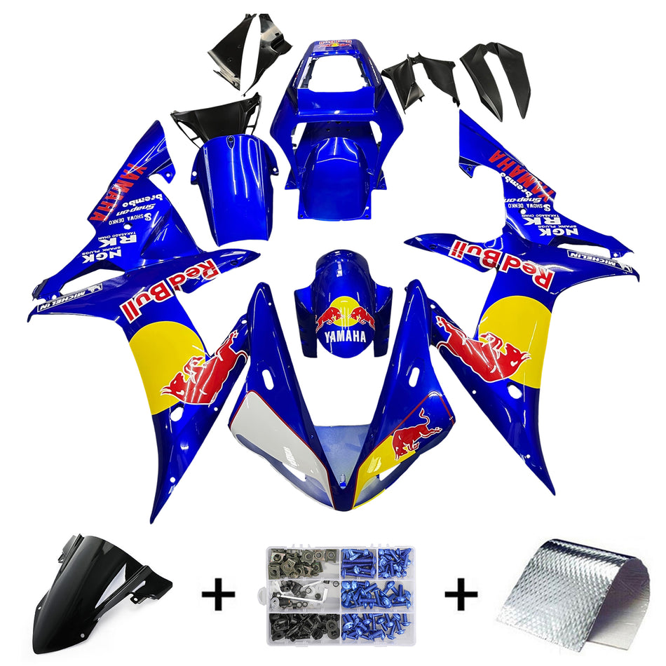 Amotopart Yamaha 2002-2003 YZF 1000 R1 Bleu avec kit de changement de vitesse Red Bull