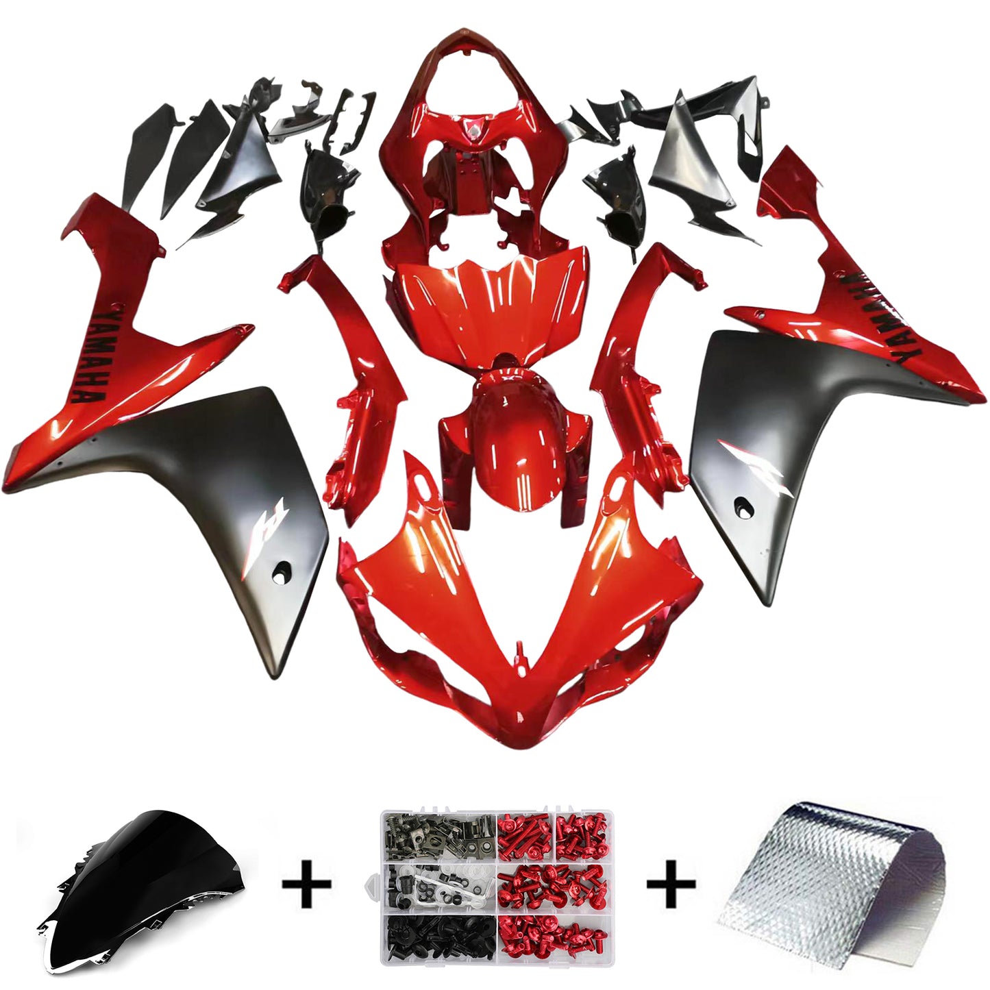 Amotopart 2007-2008 Yamaha R1 Verkleidung Black & Red Kit