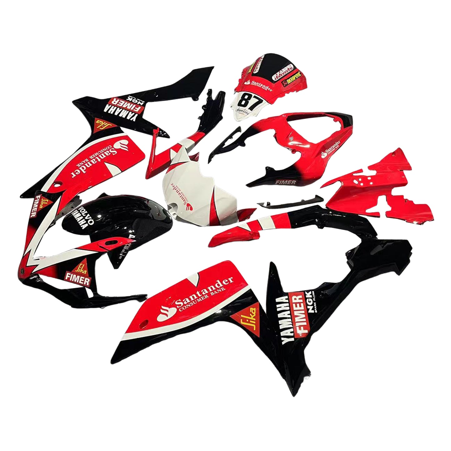 Amotopart Yamaha 2007-2008 YZF 1000 R1 Rote Schwarzverkleidung Kit