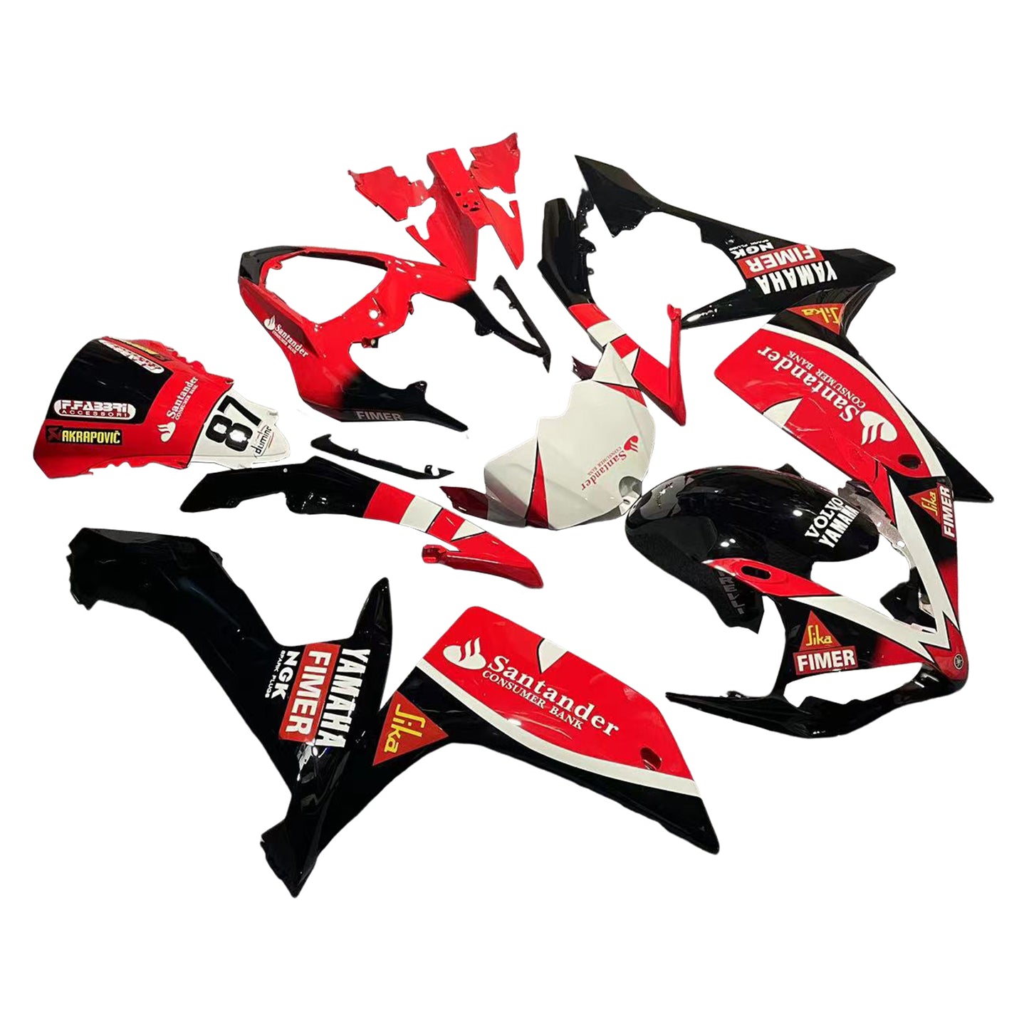 Amotopart Yamaha 2007-2008 YZF 1000 R1 Rote Schwarzverkleidung Kit