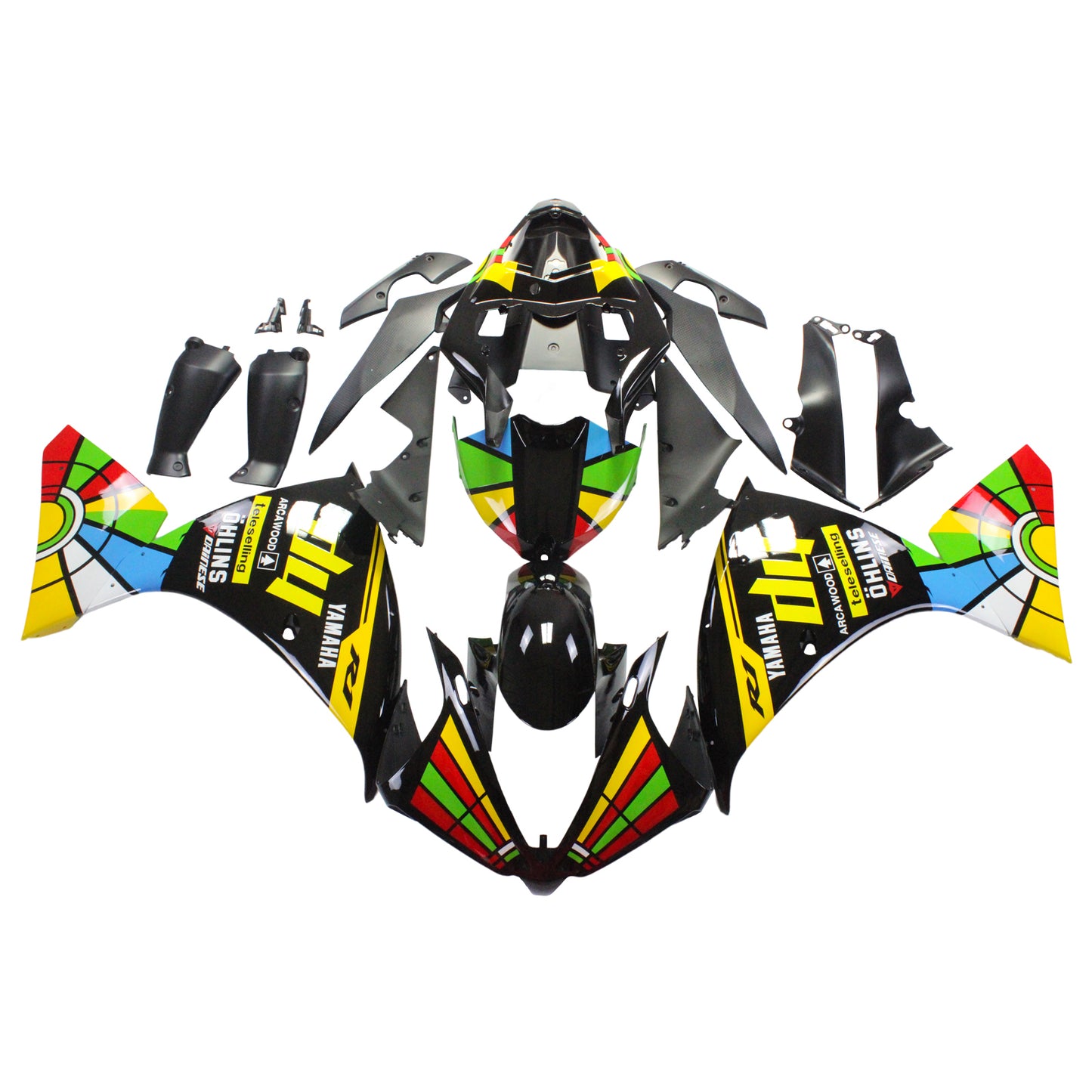 Amotopart Yamaha 2012-2014 YZF 1000 R1 Rainbow Black Fearing Kit