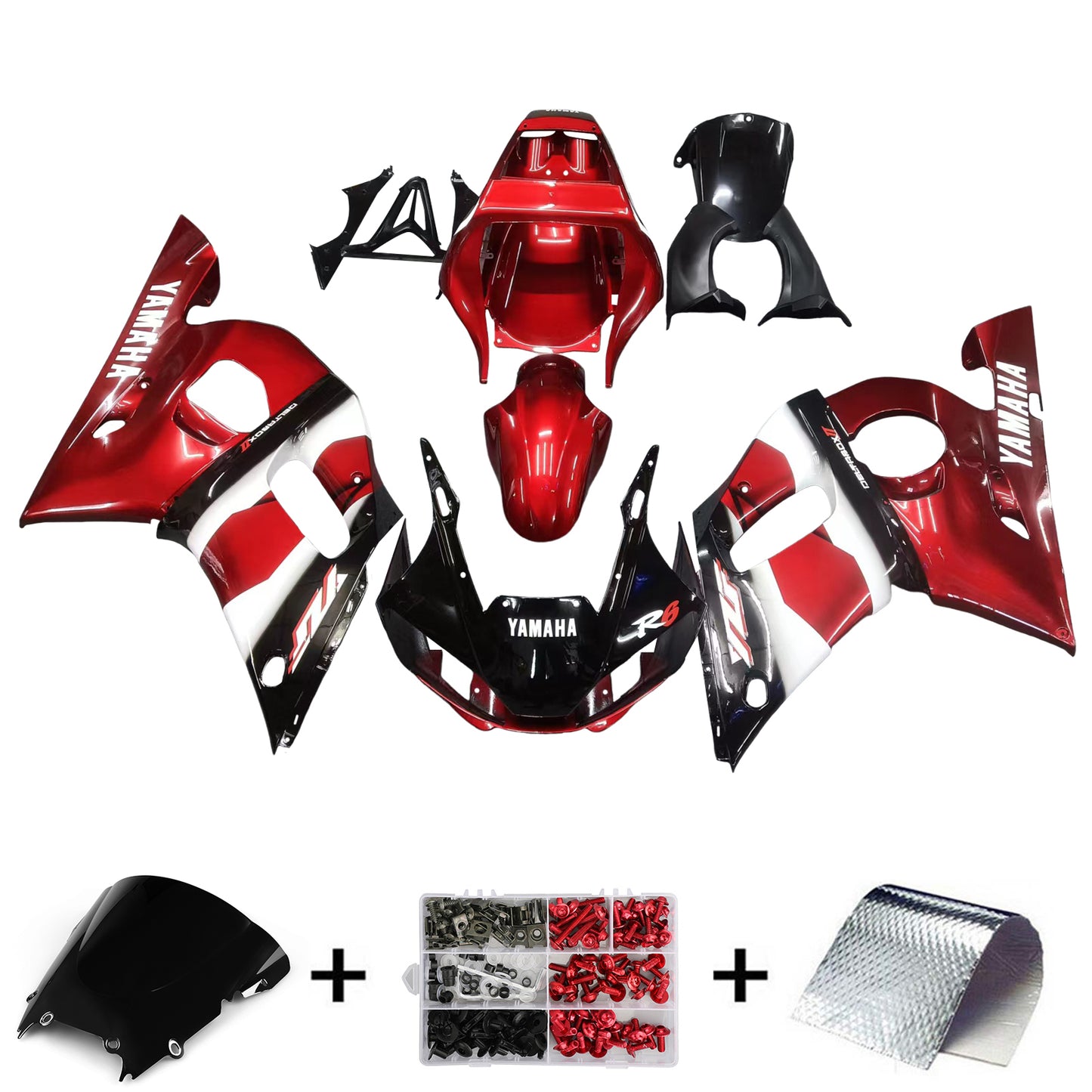 Amotopart Yamaha 1998-2002 YZF 600 R6 rot mit schwarzer wei?er Verkleidung Kit