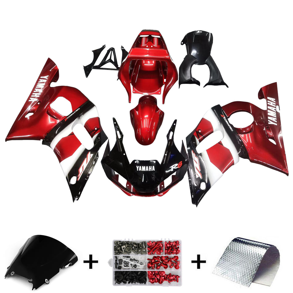 Amotopart Yamaha 1998-2002 YZF 600 R6 Rouge avec kit de carénage noir blanc