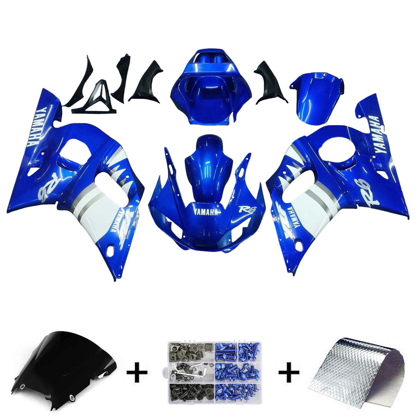 Amotopart Yamaha 1998-2002 YZF 600 R6 Blue Mix White Fairing Kit