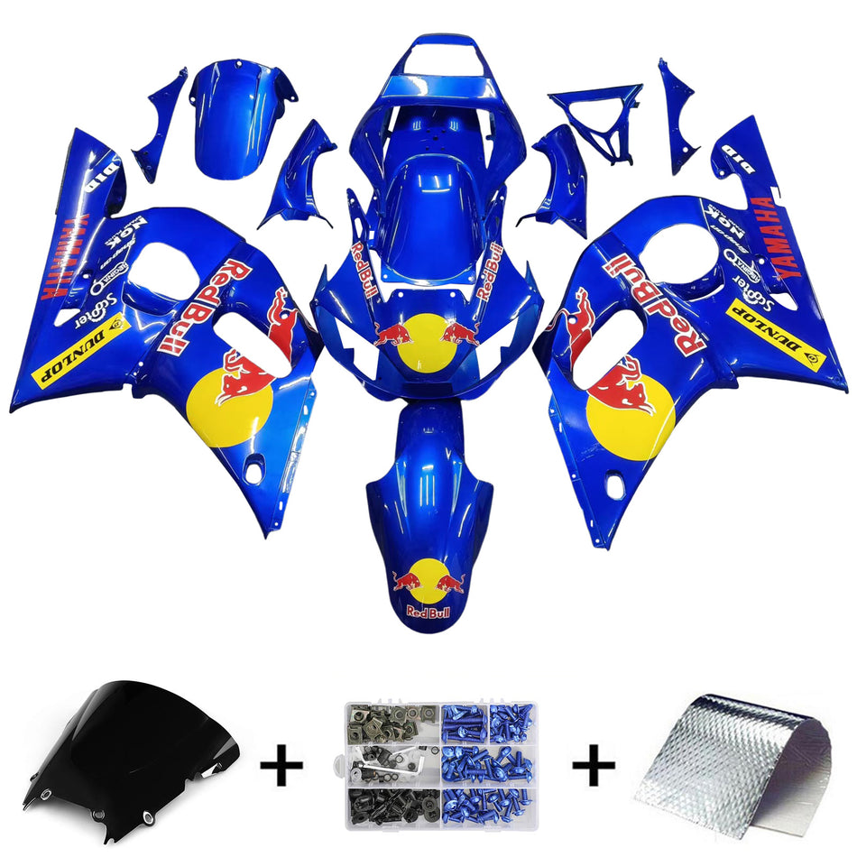 Amotopart Yamaha 1998-2002 YZF 600 R6 Bleu avec kit de changement de vitesse Red Bull