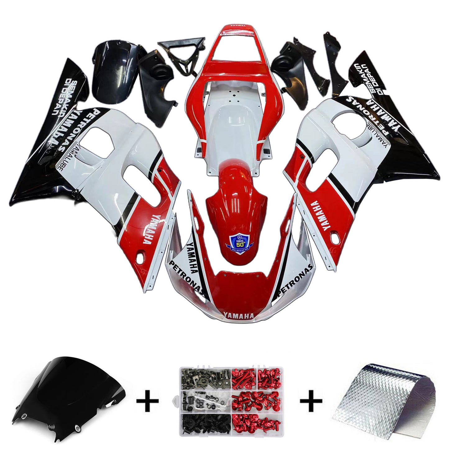 Amotopart Yamaha 1998-2002 YZF 600 R6 White Black Red Fearing Kit