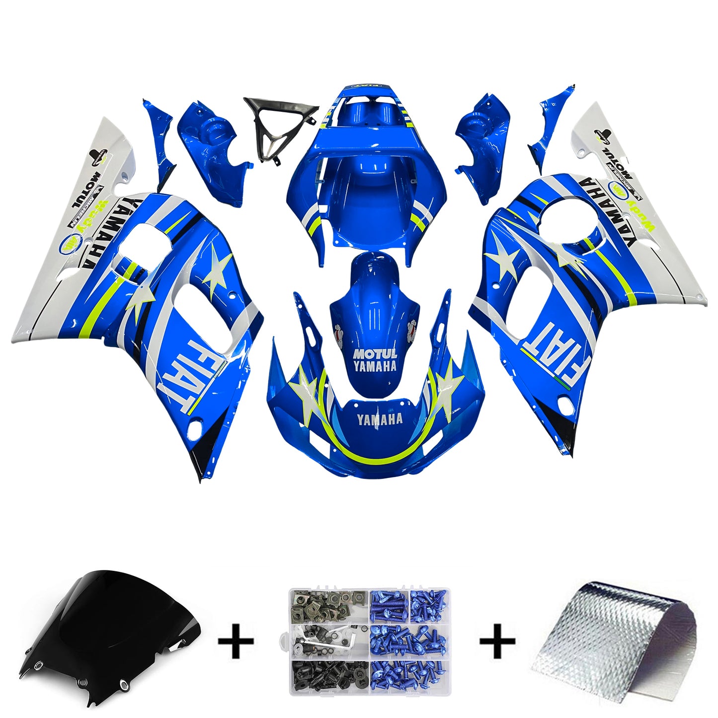 Amotopart Yamaha 1998-2002 YZF 600 R6 Blau mit wei?em Sternverkleidungskit