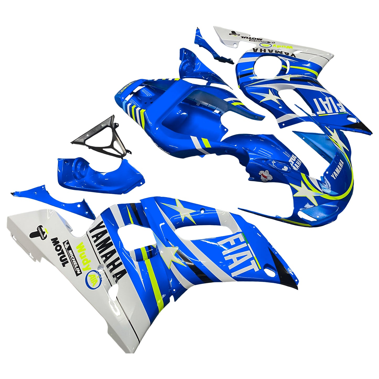 Amotopart Yamaha 1998-2002 YZF 600 R6 Bleu avec kit de carénage étoile blanche