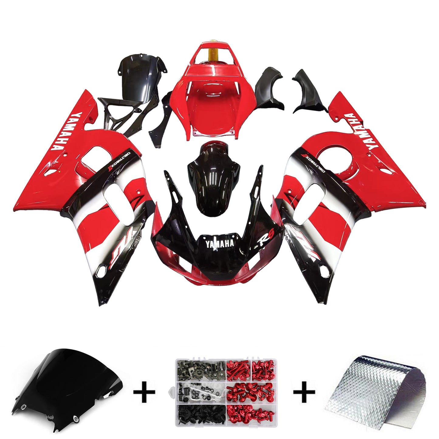 Amotopart Yamaha 1998-2002 YZF 600 R6 Rote Schwarzverkleidung Kit