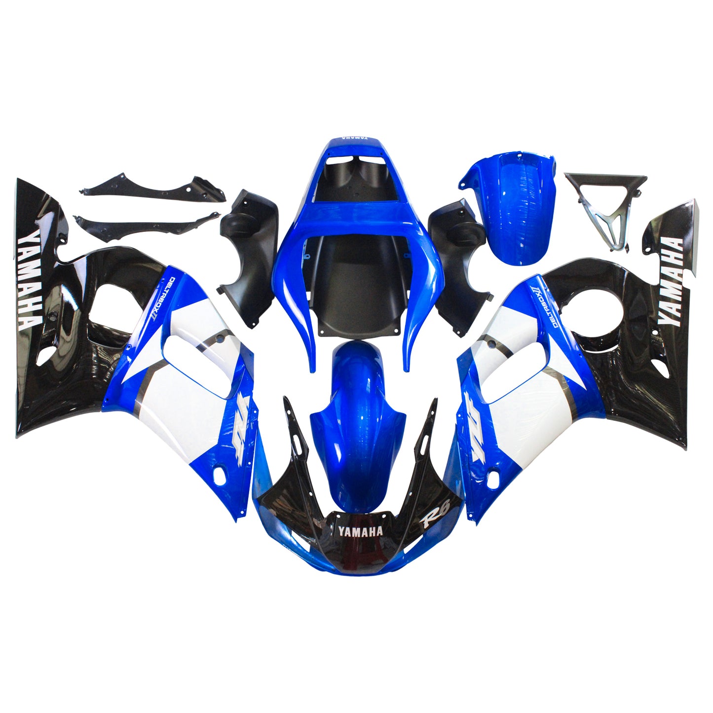 Amotopart Yamaha 1998-2002 YZF 600 R6 Schwarzer Mix Blue Fearing Kit