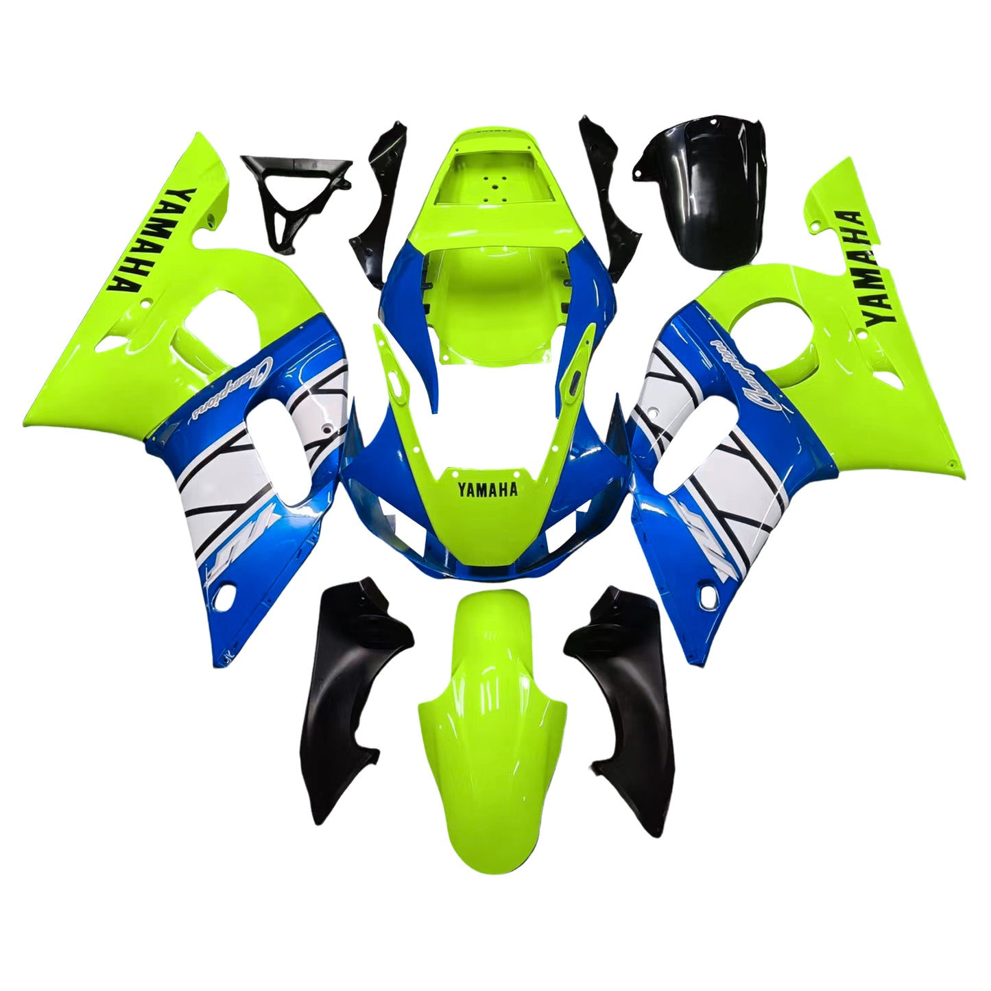 Amotopart Yamaha 1998-2002 YZF 600 R6 Blau mit fluoreszierendem Gelbverkleidungskit