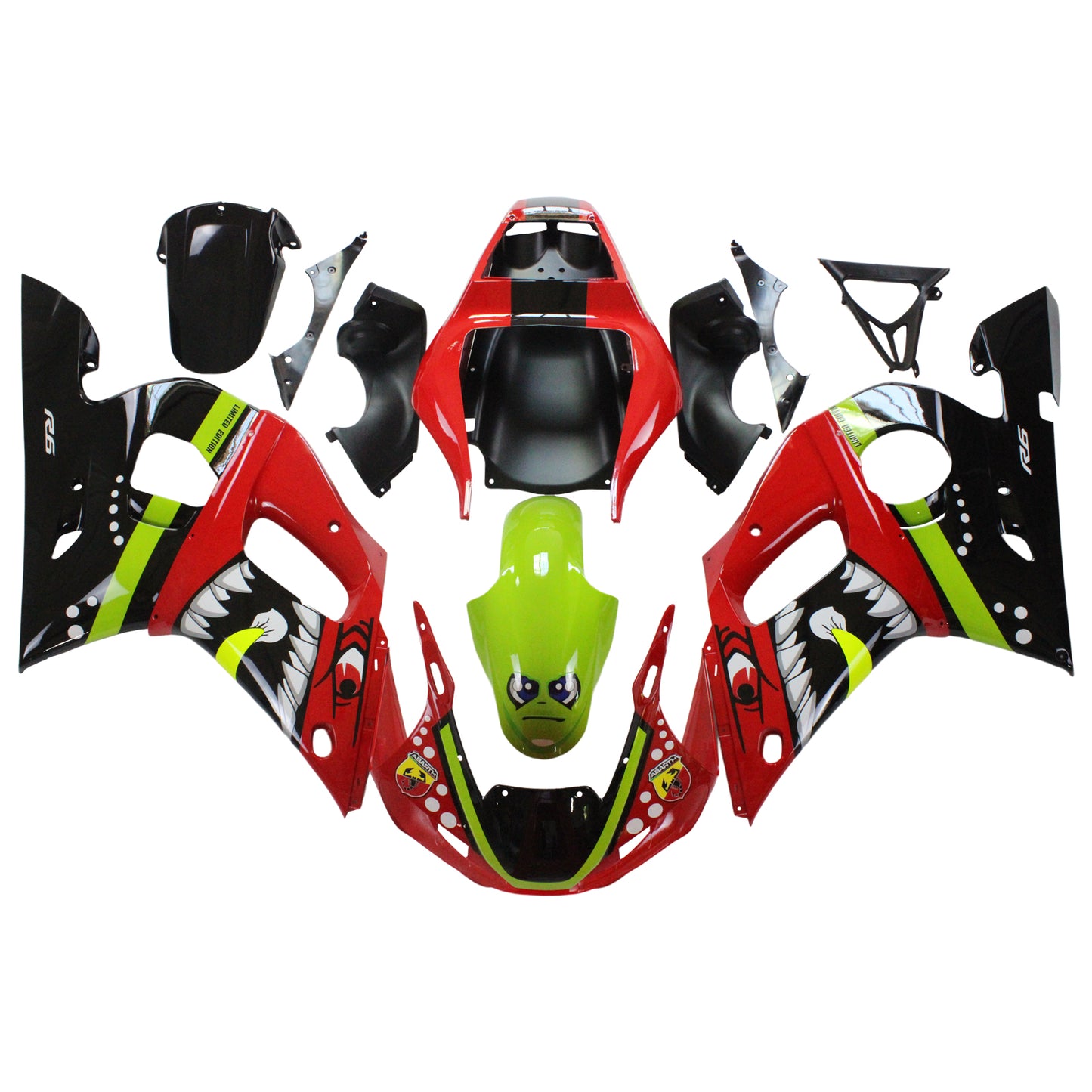 Amotopart Yamaha 1998-2002 YZF 600 R6 Red Green Cartoon Verkleidungskit