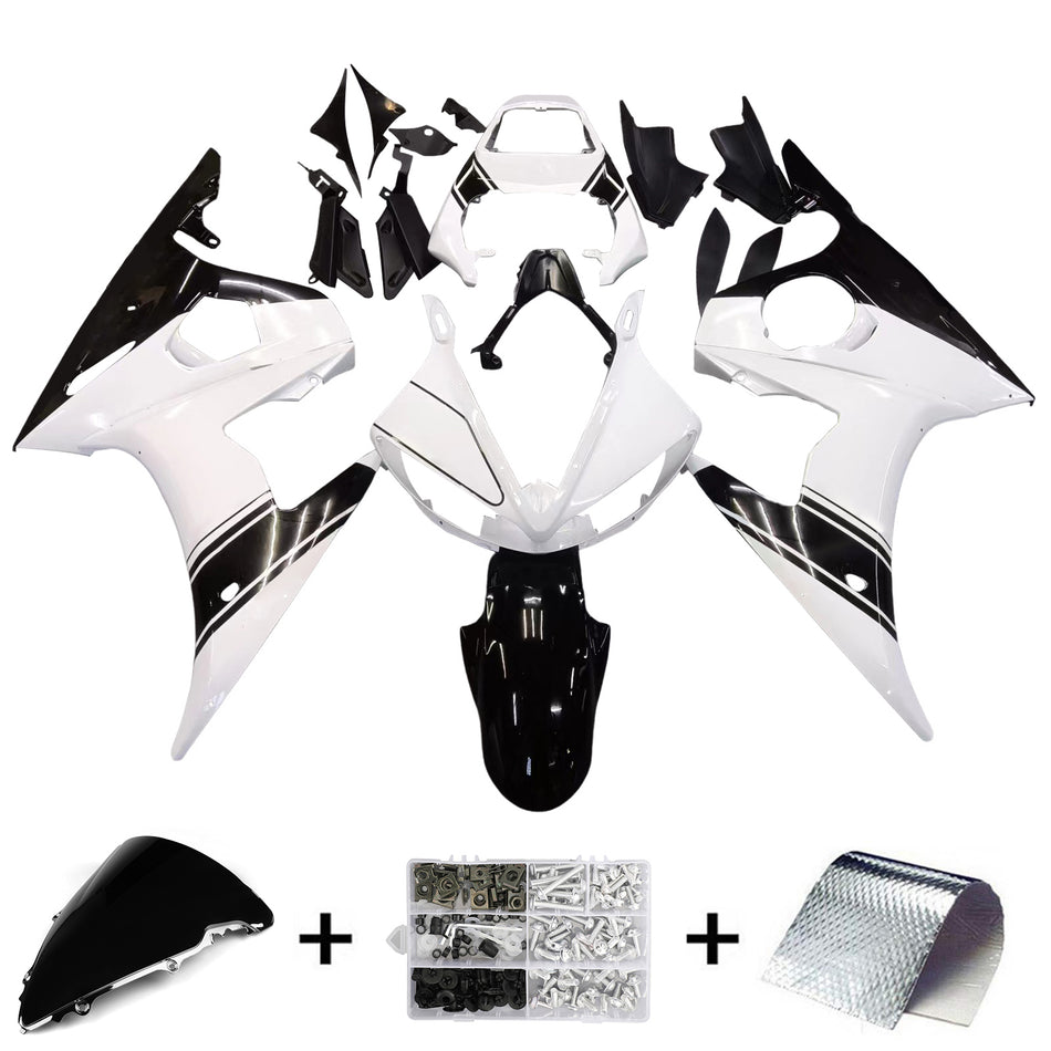 Amotopart 2003-2004 Yamaha R6 &amp; 2006-2009 YZF R6S Carénage Blanc et kit de couleur noire