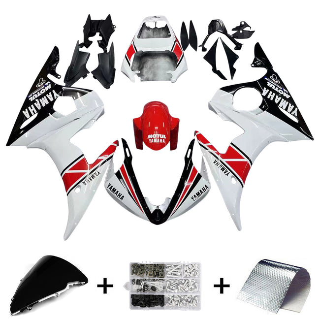 Amotopart Yamaha 2003-2004 YZF 600 R6 & 2006-2009 YZF R6S White Red Fearing Kit