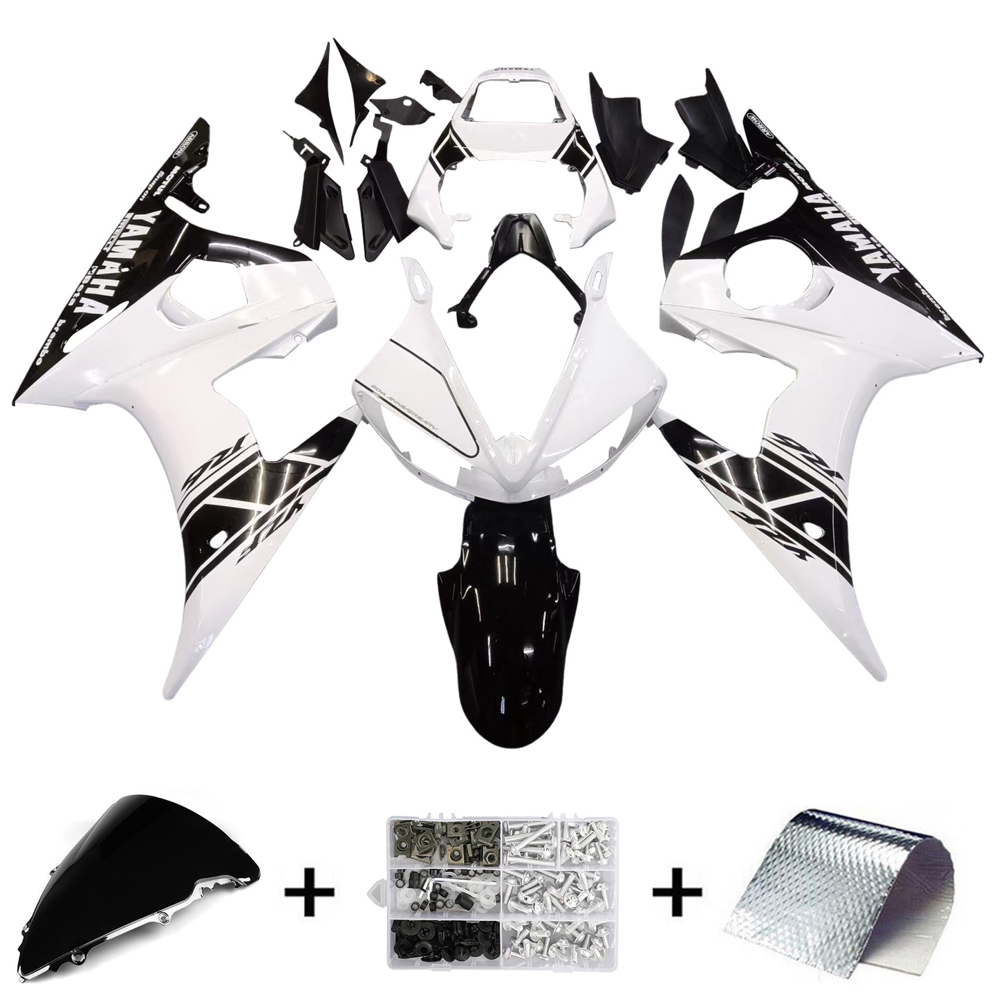 Amotopart 2005 Yamaha R6 Verkleidung White & Black Kit