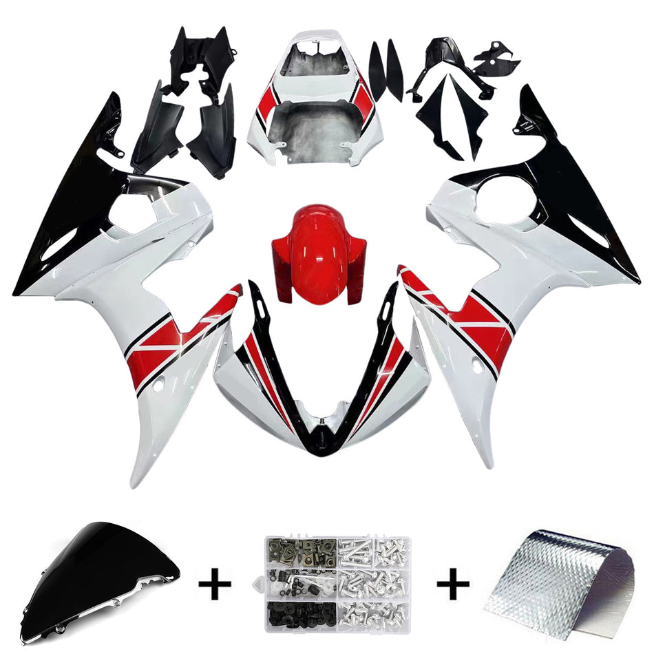 Amotopart Yamaha 2005 YZF 600 R6 White Black Fairing Kit