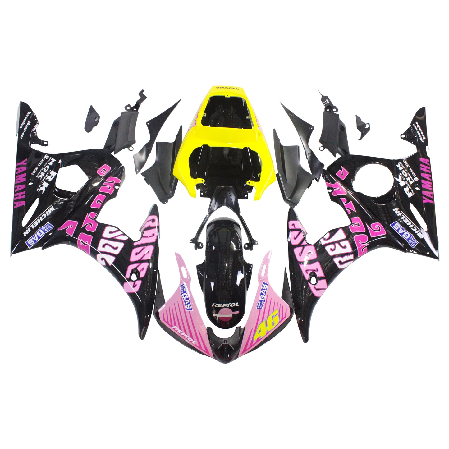 Amotopart Yamaha 2005 YZF 600 R6 Black Pink Fairing Kit