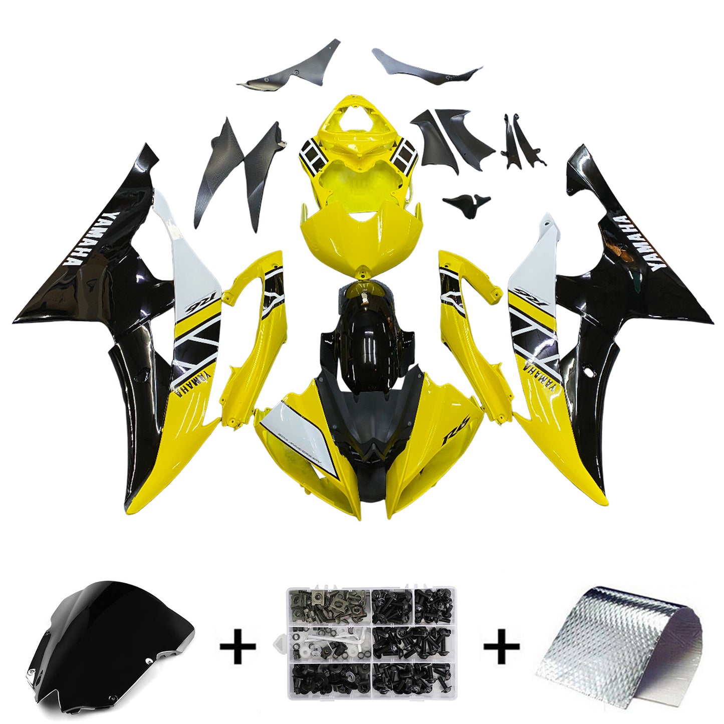 Amotopart Yamaha 2008-2016 YZF 600 R6 Yellow Black Fearing Kit