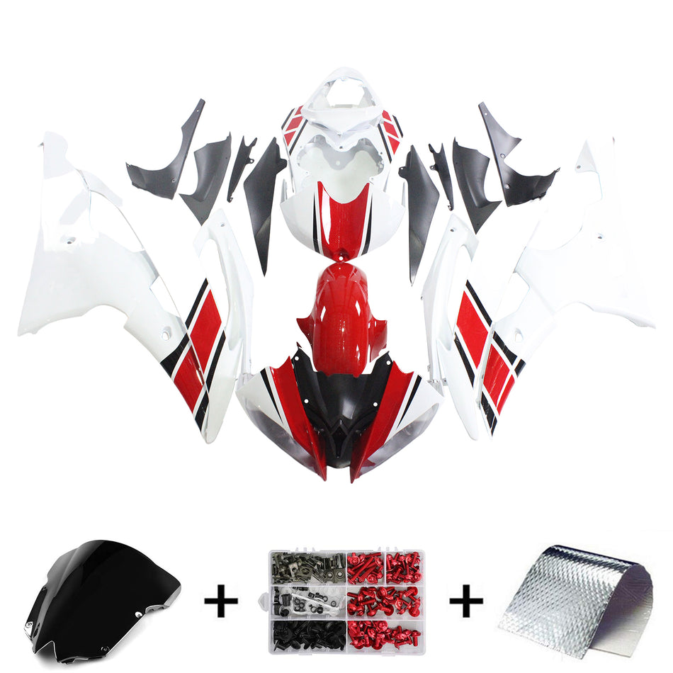 Amotopart Yamaha 2008-2016 YZF 600 R6 White Red Fearing Kit