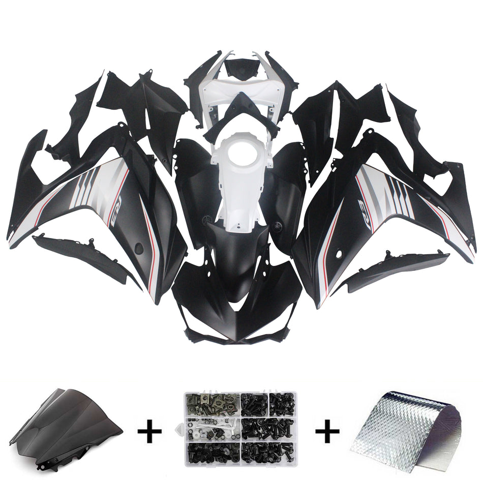 Kit de vente Amotopart Yamaha 2014-2018 YZF R3 &amp; 2015-2017 YZF R25 Kit de carénage blanc noir