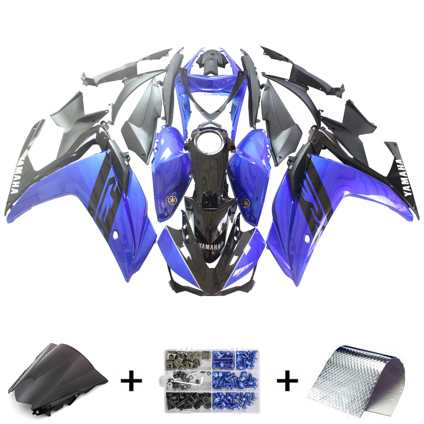 Kit de vente Amotopart Yamaha 2014-2018 YZF R3 &amp; 2015-2017 YZF R25 Kit de carénage noir bleu