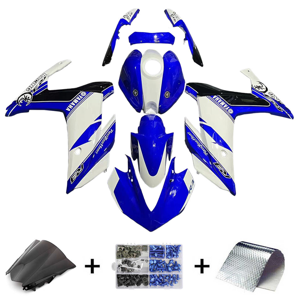 Kit de carénage AMOTOPART Yamaha 2014-2018 YZF R3 &amp; 2015-2017 YZF R25 Kit de carénage bleu mix blanc