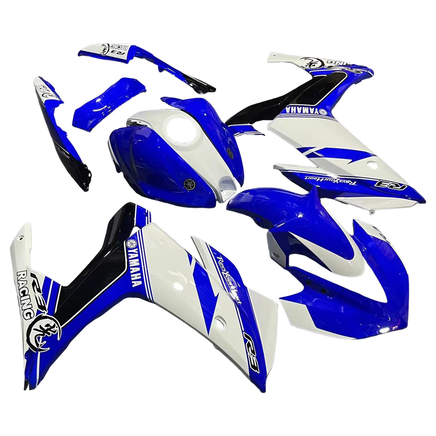 AMOTOPART-Verahmungskit Yamaha 2014-2018 YZF R3 & 2015-2017 YZF R25 Blue Mix White Fairing Kit