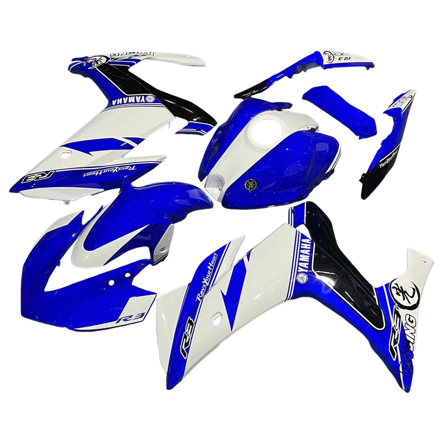 AMOTOPART-Verahmungskit Yamaha 2014-2018 YZF R3 & 2015-2017 YZF R25 Blue Mix White Fairing Kit