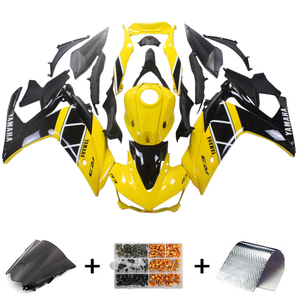 Kit de vente Amotopart Yamaha 2014-2018 YZF R3 &amp; 2015-2017 YZF R25 Noir Jaune Mix Trigger Kit