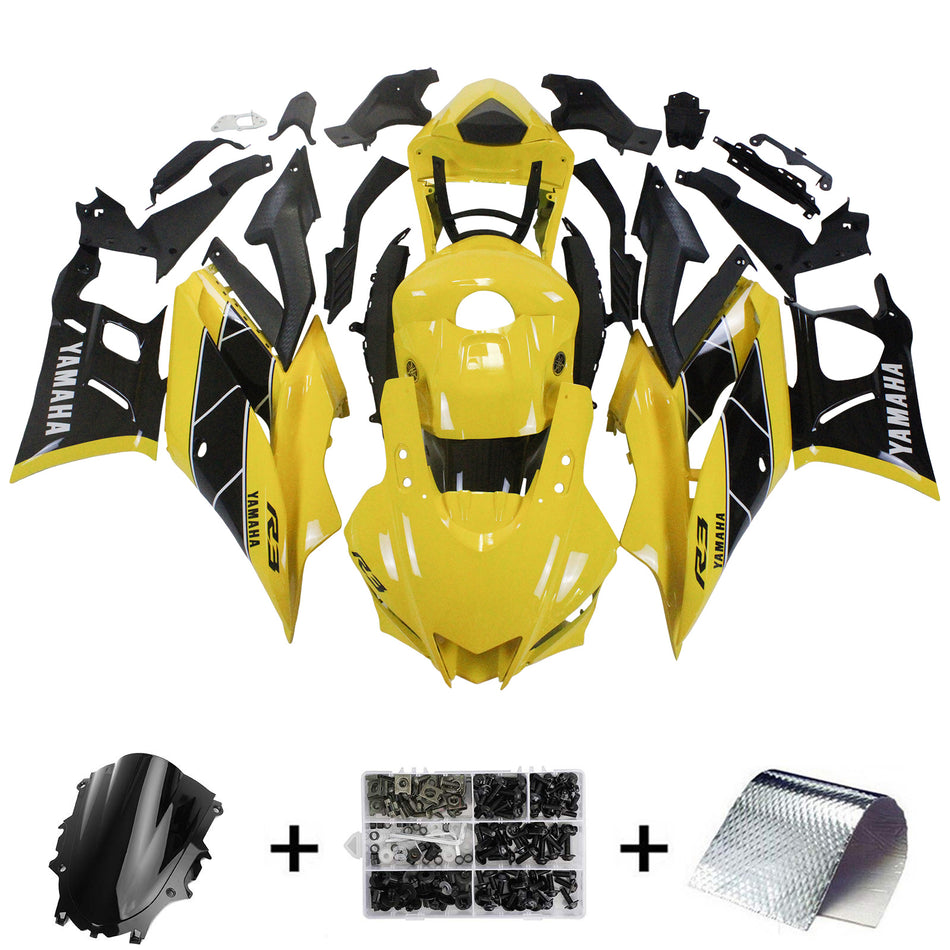 Kit de carénage Amotopart Yamaha YZF R3/YZF R25 Jaune Noir 2019-2021