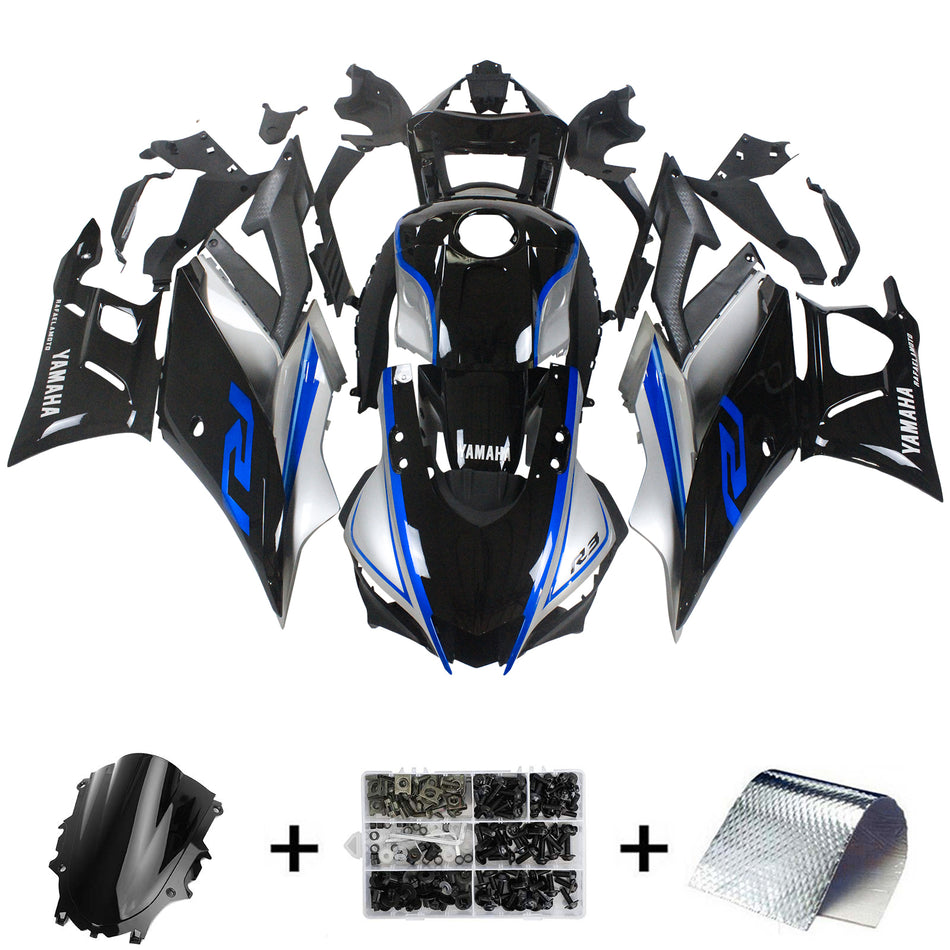 Amotopart Yamaha 2019-2021 YZF R3/YZF R25 Kit de carénage noir ruban bleu