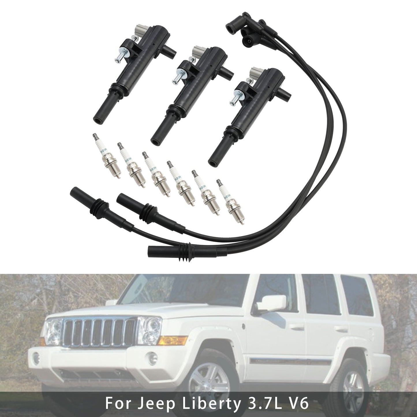 2009-2012 Jeep Liberty V6 3,7 l 3x Zündspule + 6x Zündkerze + 3x Kabel UF640