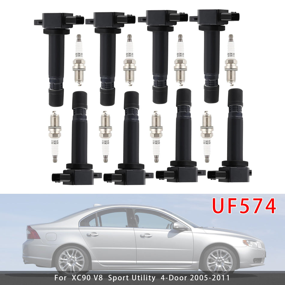 8x Zündspule &amp; Zündkerze UF574 für Volvo XC90 4.4L V8 2005-2010
