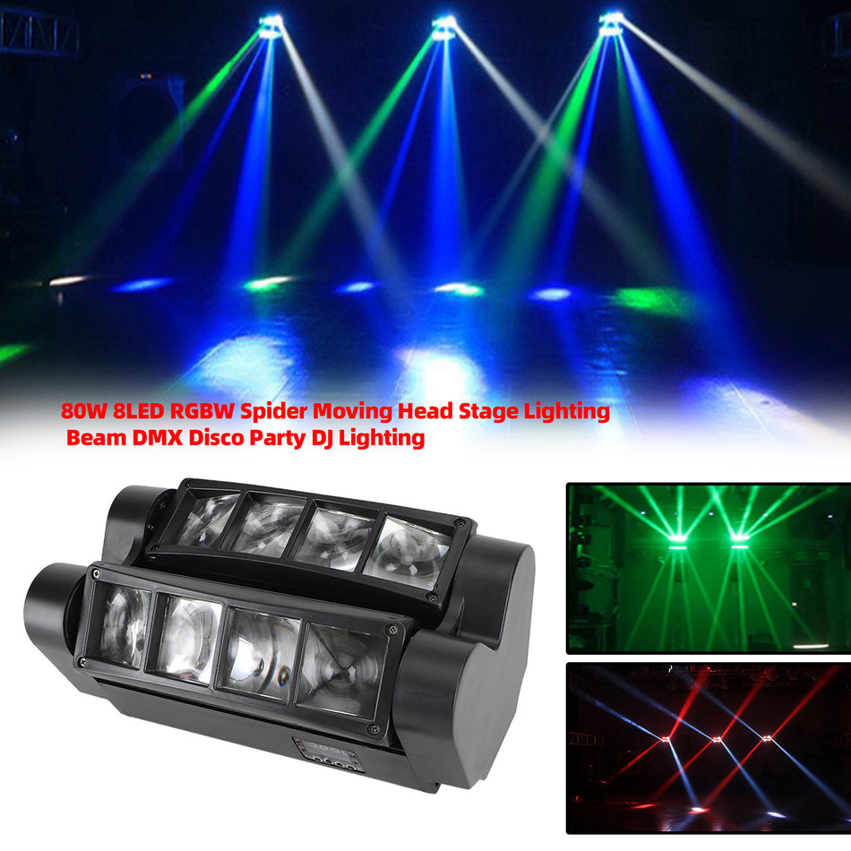 80W 8LED RGBW Spider Moving Head Bühnenbeleuchtung Beam DMX Party DJ Beleuchtung