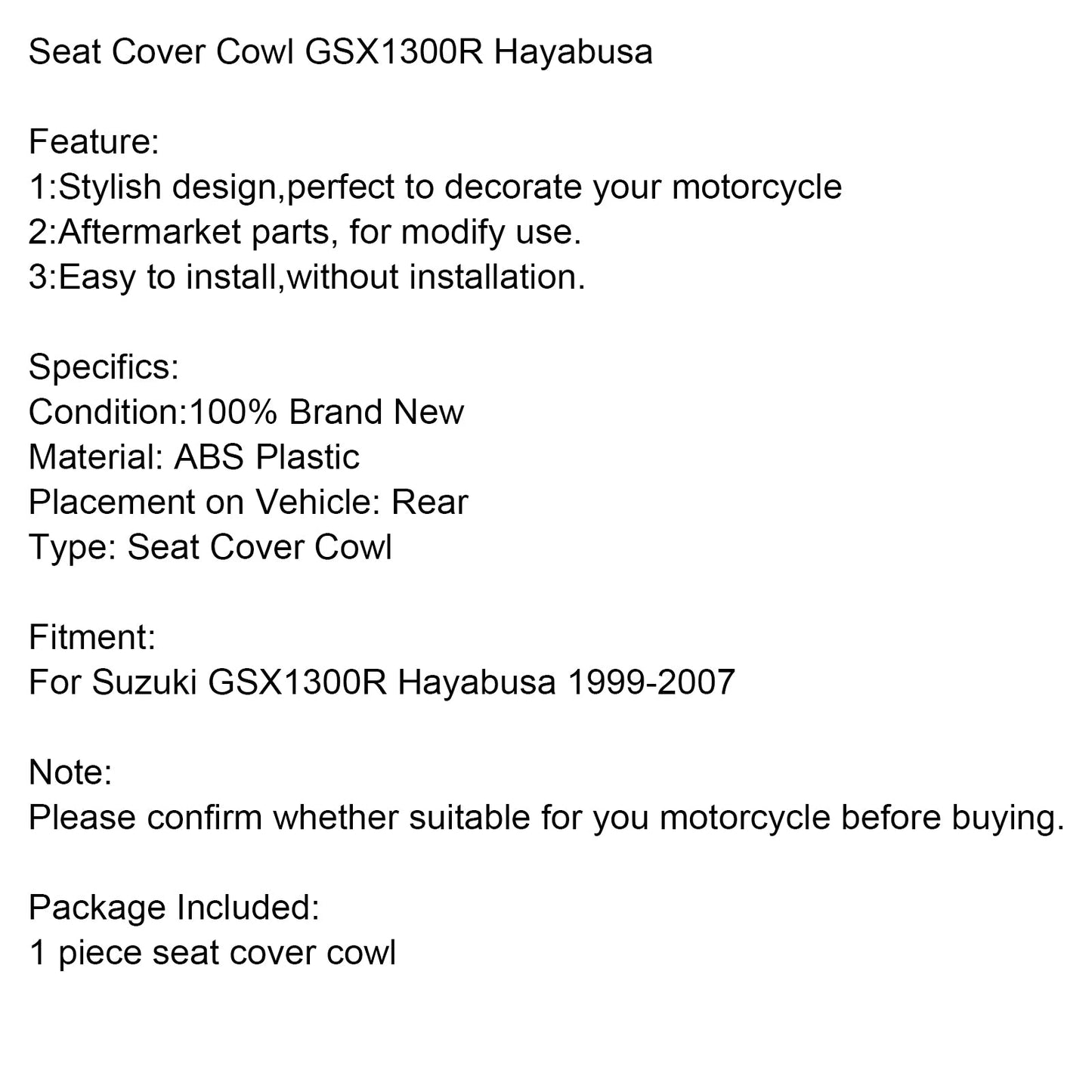 1999-2007 Suzuki GSX1300R GSX-R1300 Hayabusa Rücksitzverkleidungsabdeckung